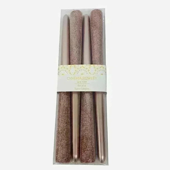 Cynthia Rowley Tapered Champagne Pink Metallic Glitter Wax Candle Candlesticks - Picture 4 of 5